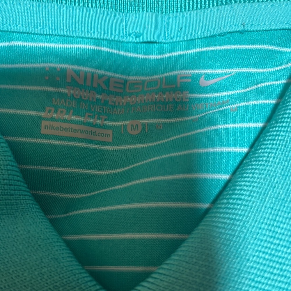 Nike Golf Tour Performance Dri-Fit Men’s SZ M Teal Colored Striped Polo Shirt - Picture 8 of 12
